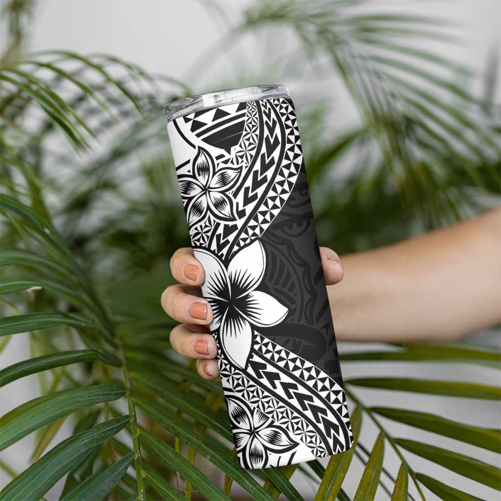 Lotu Tamaiti White Sunday Skinny Tumbler Pacific Plumeria Flowers - Black Version LT9 - Polynesian Pride