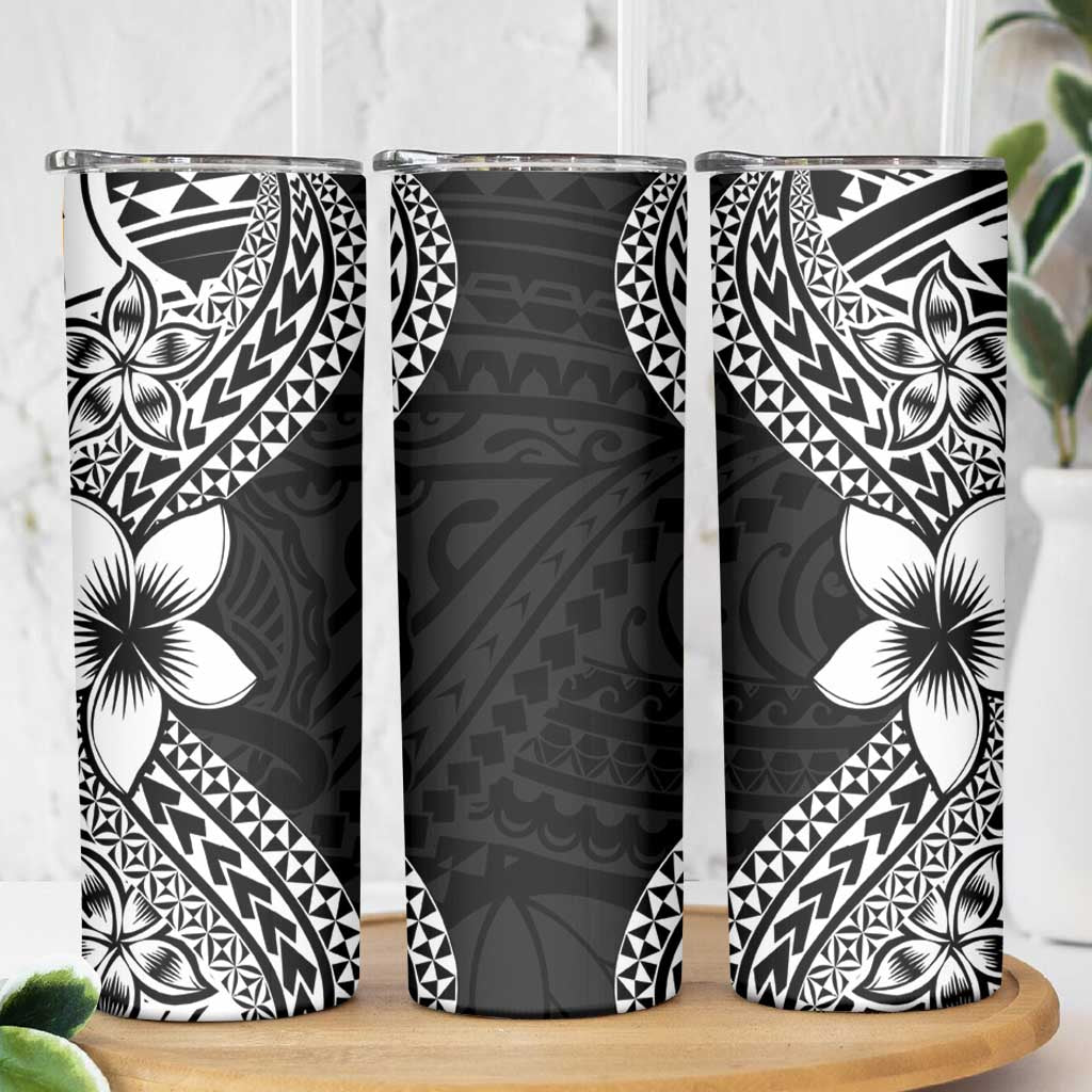 Lotu Tamaiti White Sunday Skinny Tumbler Pacific Plumeria Flowers - Black Version LT9 - Polynesian Pride