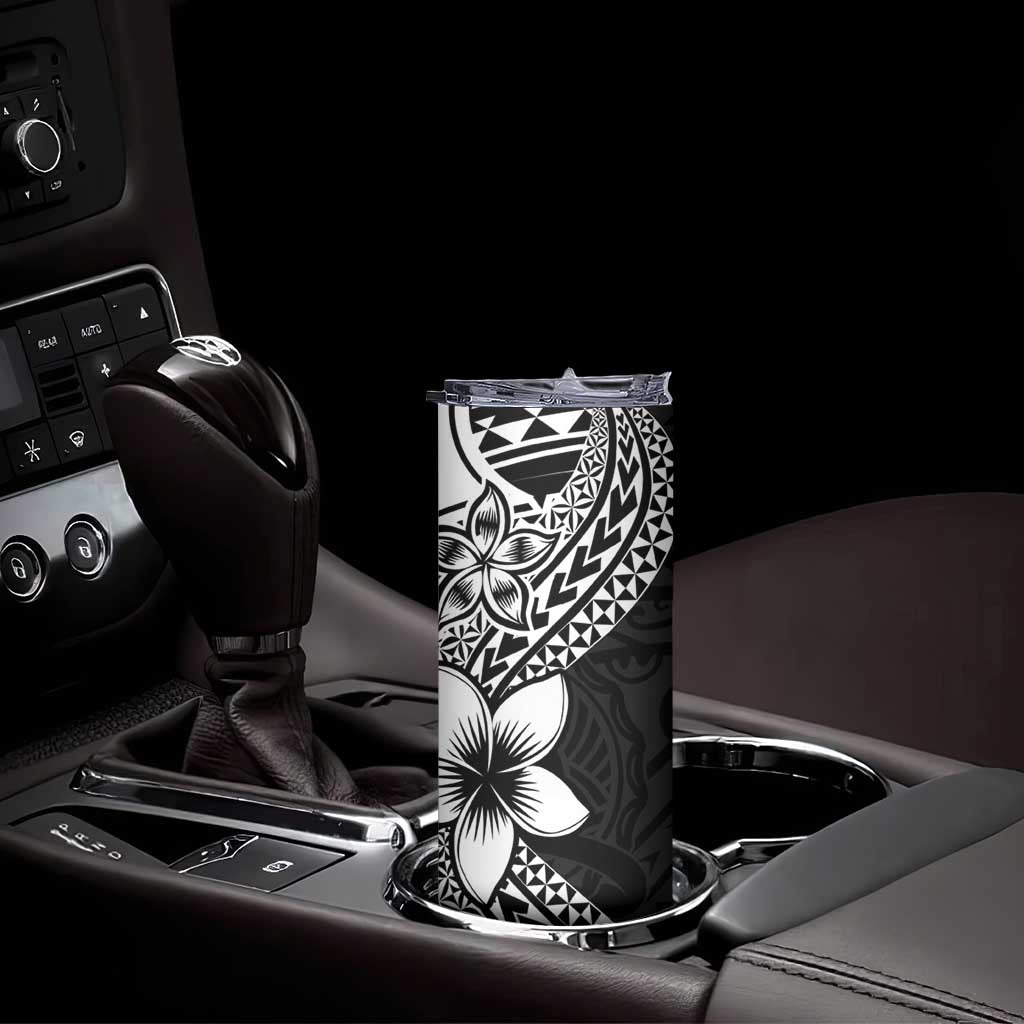 Lotu Tamaiti White Sunday Skinny Tumbler Pacific Plumeria Flowers - Black Version LT9 - Polynesian Pride