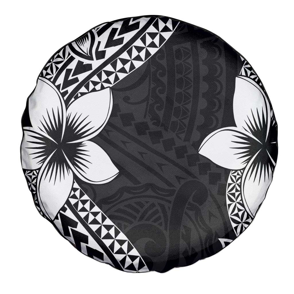 Lotu Tamaiti White Sunday Spare Tire Cover Pacific Plumeria Flowers - Black Version LT9 - Polynesian Pride