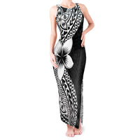 Lotu Tamaiti White Sunday Tank Maxi Dress Pacific Plumeria Flowers - Black Version LT9 Women Black - Polynesian Pride