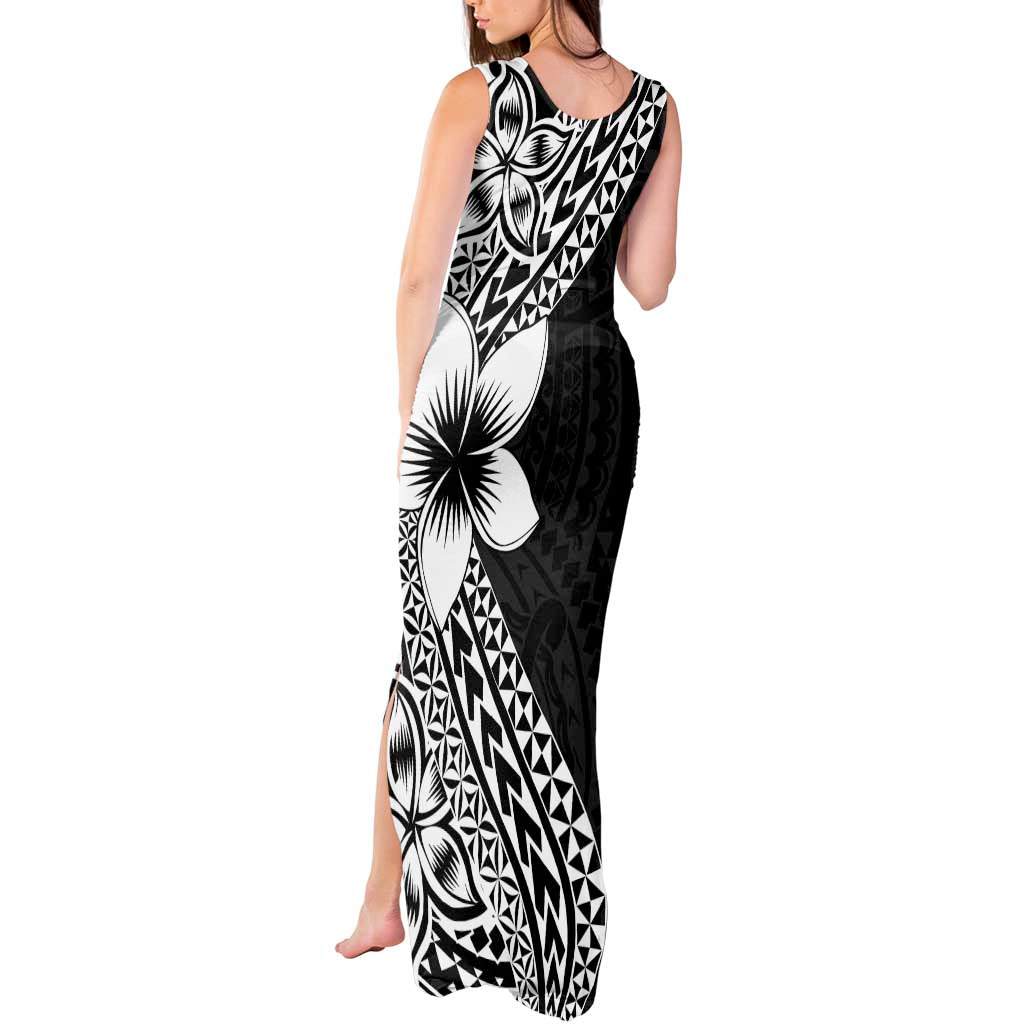 Lotu Tamaiti White Sunday Tank Maxi Dress Pacific Plumeria Flowers - Black Version LT9 - Polynesian Pride
