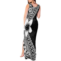 Lotu Tamaiti White Sunday Tank Maxi Dress Pacific Plumeria Flowers - Black Version LT9 - Polynesian Pride