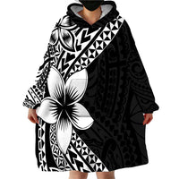 Lotu Tamaiti White Sunday Wearable Blanket Hoodie Pacific Plumeria Flowers - Black Version LT9 - Polynesian Pride