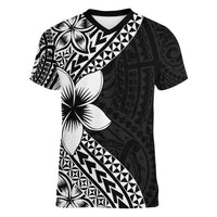 Lotu Tamaiti White Sunday Women V-Neck T-Shirt Pacific Plumeria Flowers - Black Version LT9 Female Black - Polynesian Pride