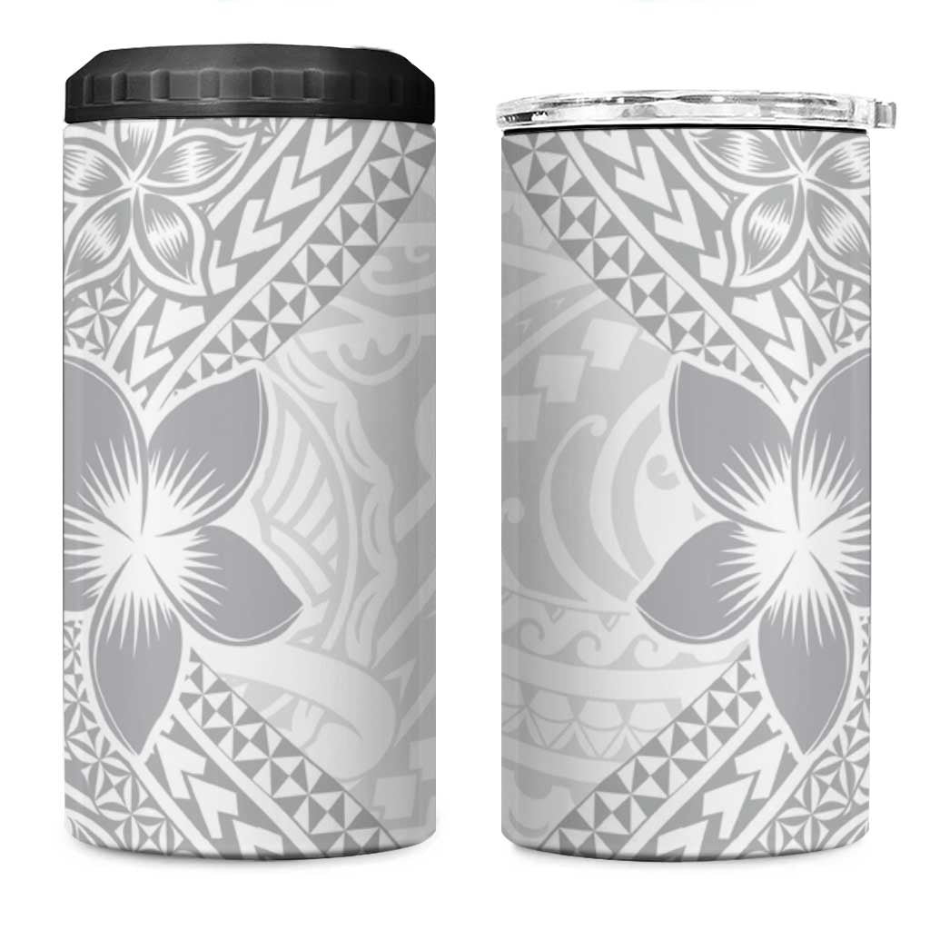 Lotu Tamaiti White Sunday 4 in 1 Can Cooler Tumbler Pacific Plumeria Flowers - White Version LT9 One Size: 16 oz White - Polynesian Pride