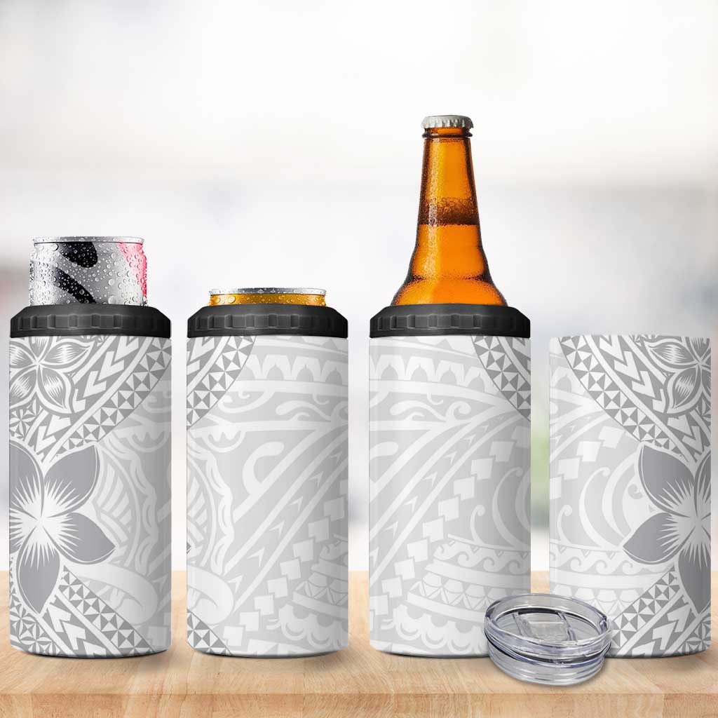 Lotu Tamaiti White Sunday 4 in 1 Can Cooler Tumbler Pacific Plumeria Flowers - White Version LT9 - Polynesian Pride