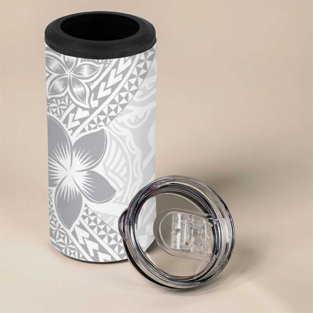 Lotu Tamaiti White Sunday 4 in 1 Can Cooler Tumbler Pacific Plumeria Flowers - White Version LT9 - Polynesian Pride