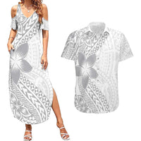 Lotu Tamaiti White Sunday Couples Matching Summer Maxi Dress and Hawaiian Shirt Pacific Plumeria Flowers - White Version LT9 White - Polynesian Pride