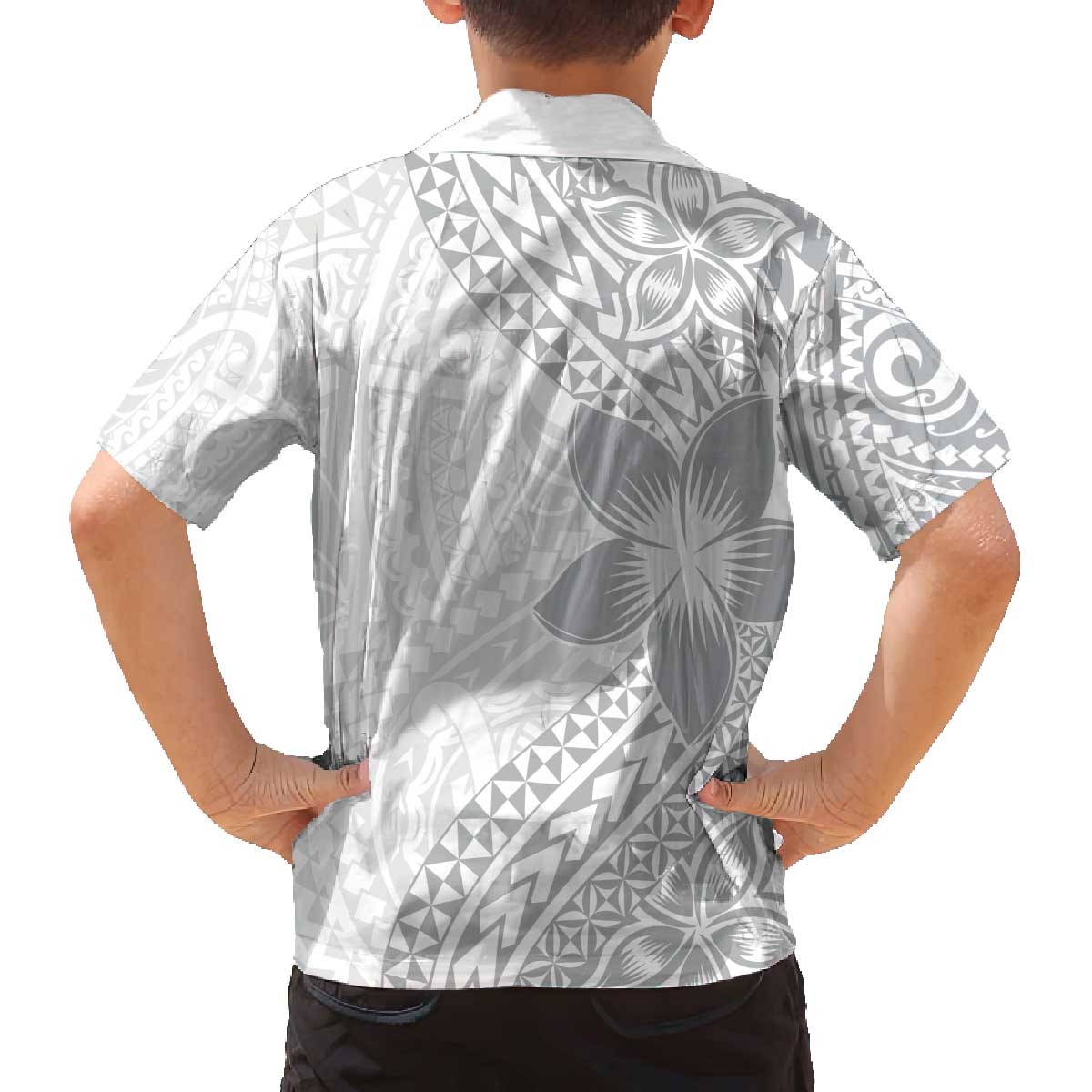 Lotu Tamaiti White Sunday Family Matching Off The Shoulder Long Sleeve Dress and Hawaiian Shirt Pacific Plumeria Flowers - White Version LT9 - Polynesian Pride