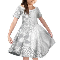 Lotu Tamaiti White Sunday Family Matching Off The Shoulder Long Sleeve Dress and Hawaiian Shirt Pacific Plumeria Flowers - White Version LT9 Daughter's Dress White - Polynesian Pride