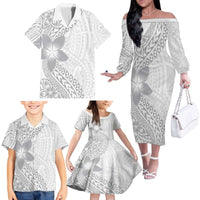Lotu Tamaiti White Sunday Family Matching Off The Shoulder Long Sleeve Dress and Hawaiian Shirt Pacific Plumeria Flowers - White Version LT9 - Polynesian Pride