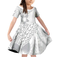Lotu Tamaiti White Sunday Family Matching Off Shoulder Short Dress and Hawaiian Shirt Pacific Plumeria Flowers - White Version LT9 Daughter's Dress White - Polynesian Pride