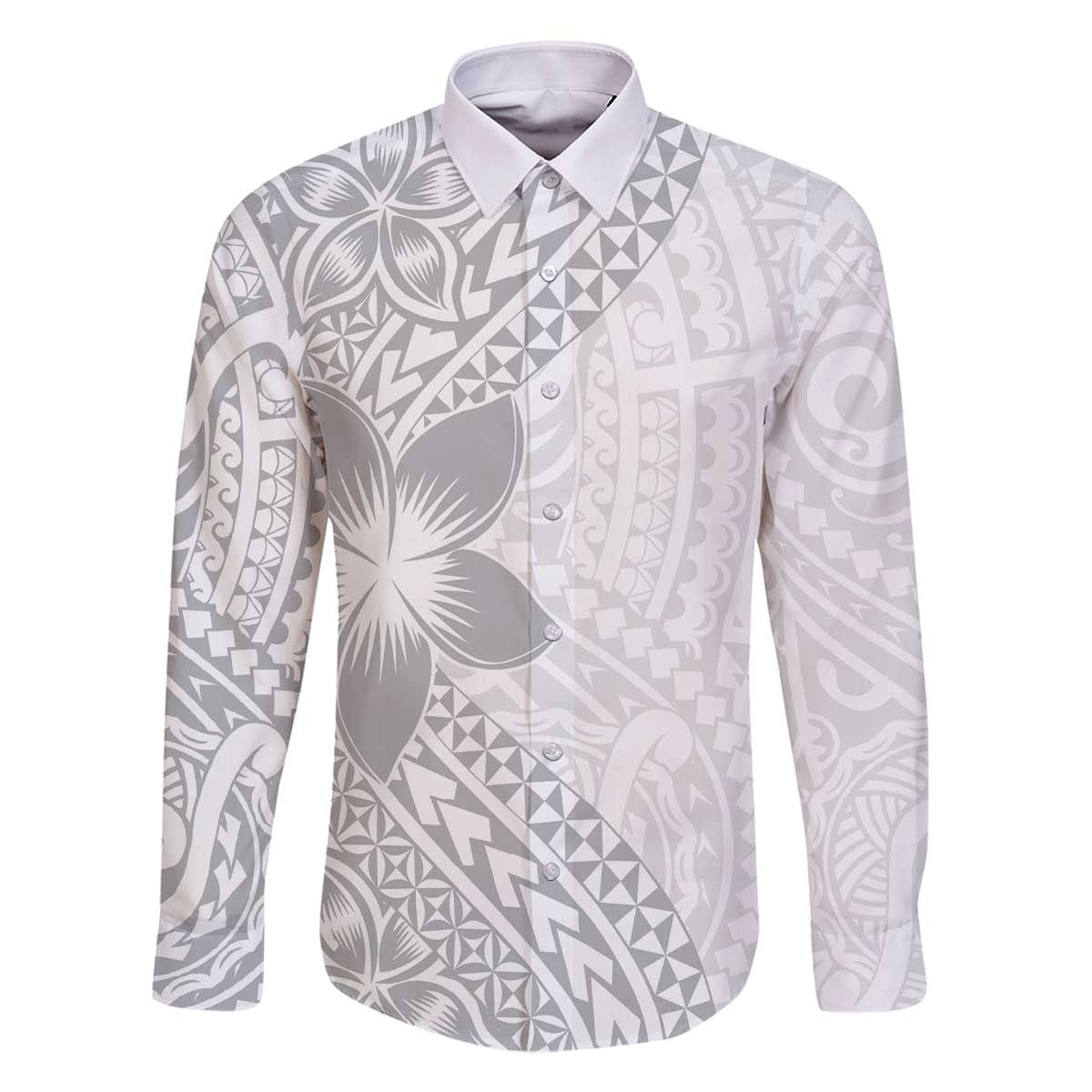 Lotu Tamaiti White Sunday Family Matching Off Shoulder Short Dress and Hawaiian Shirt Pacific Plumeria Flowers - White Version LT9 Dad's Shirt - Long Sleeve White - Polynesian Pride