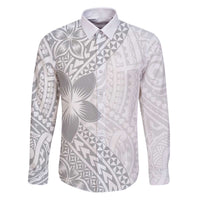 Lotu Tamaiti White Sunday Family Matching Puletasi and Hawaiian Shirt Pacific Plumeria Flowers - White Version LT9 Dad's Shirt - Long Sleeve White - Polynesian Pride