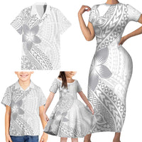 Lotu Tamaiti White Sunday Family Matching Short Sleeve Bodycon Dress and Hawaiian Shirt Pacific Plumeria Flowers - White Version LT9 - Polynesian Pride