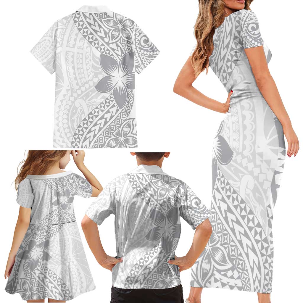 Lotu Tamaiti White Sunday Family Matching Short Sleeve Bodycon Dress and Hawaiian Shirt Pacific Plumeria Flowers - White Version LT9 - Polynesian Pride