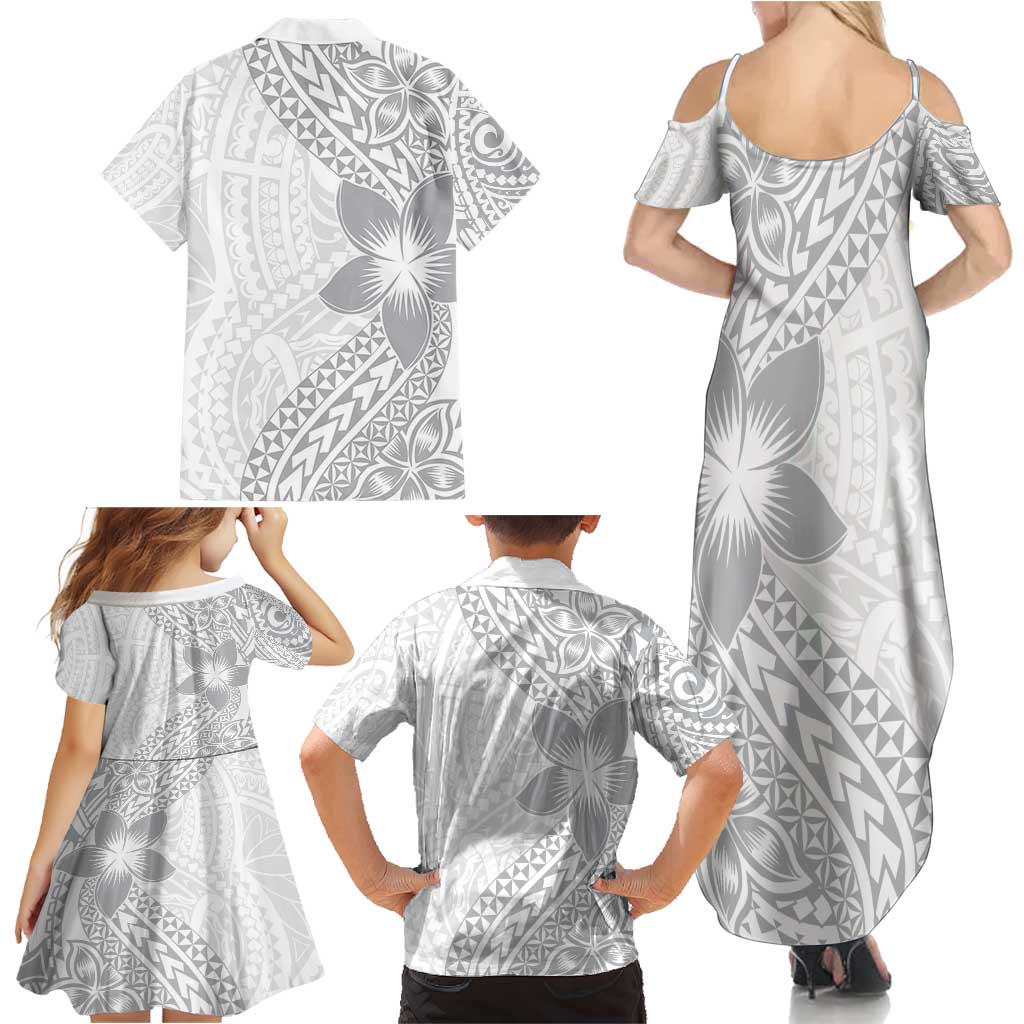 Lotu Tamaiti White Sunday Family Matching Summer Maxi Dress and Hawaiian Shirt Pacific Plumeria Flowers - White Version LT9 - Polynesian Pride
