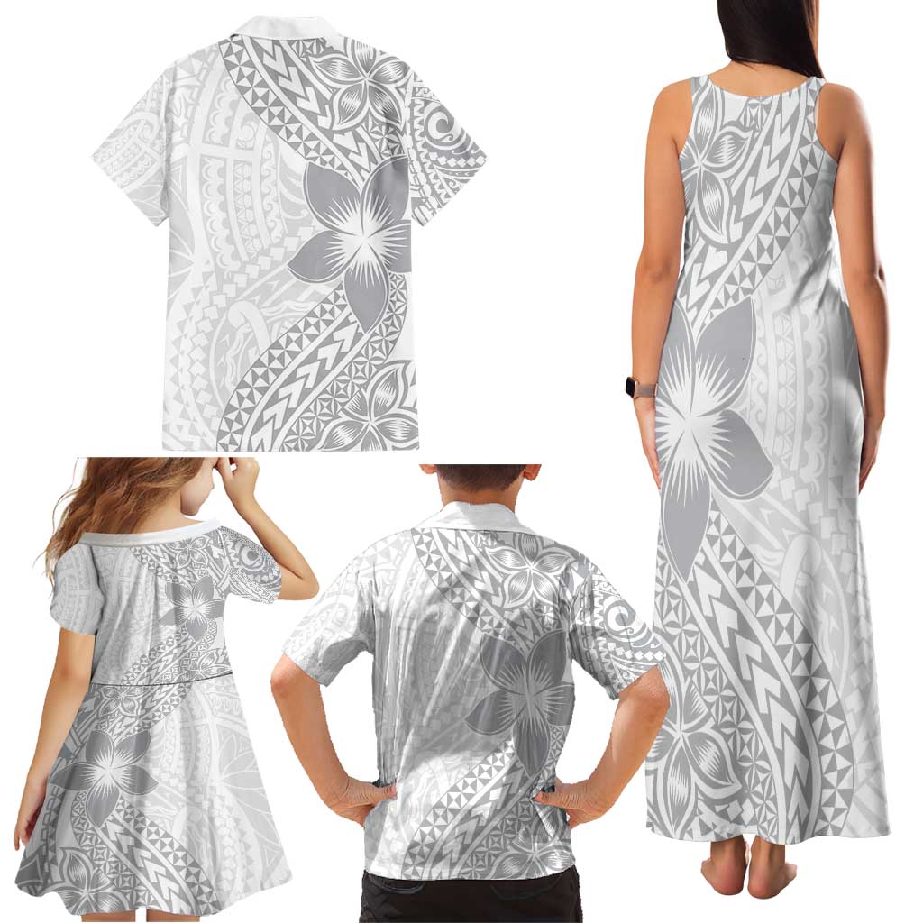 Lotu Tamaiti White Sunday Family Matching Tank Maxi Dress and Hawaiian Shirt Pacific Plumeria Flowers - White Version LT9 - Polynesian Pride