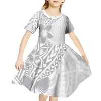 Lotu Tamaiti White Sunday Kid Short Sleeve Dress Pacific Plumeria Flowers - White Version LT9 - Polynesian Pride