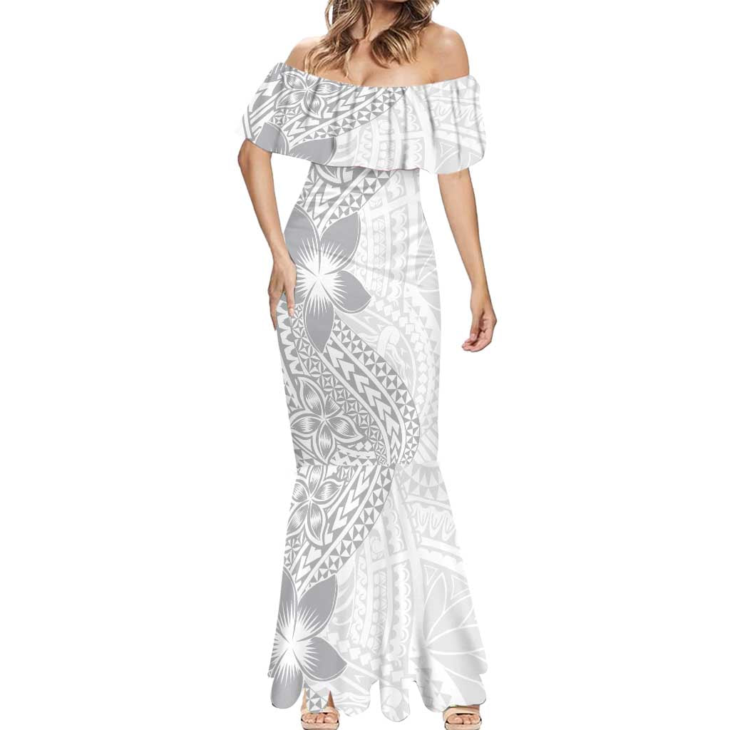 Lotu Tamaiti White Sunday Mermaid Dress Pacific Plumeria Flowers - White Version LT9 - Polynesian Pride