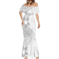 Lotu Tamaiti White Sunday Mermaid Dress Pacific Plumeria Flowers - White Version LT9 - Polynesian Pride
