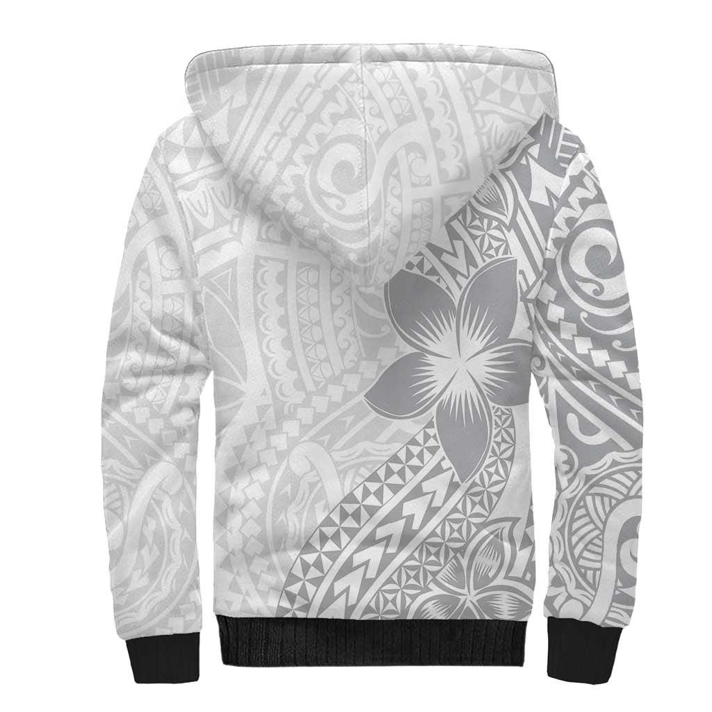 Lotu Tamaiti White Sunday Sherpa Hoodie Pacific Plumeria Flowers - White Version LT9 - Polynesian Pride