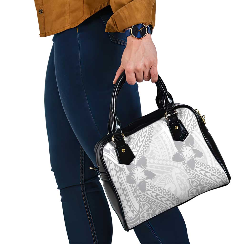 Lotu Tamaiti White Sunday Shoulder Handbag Pacific Plumeria Flowers - White Version LT9 - Polynesian Pride