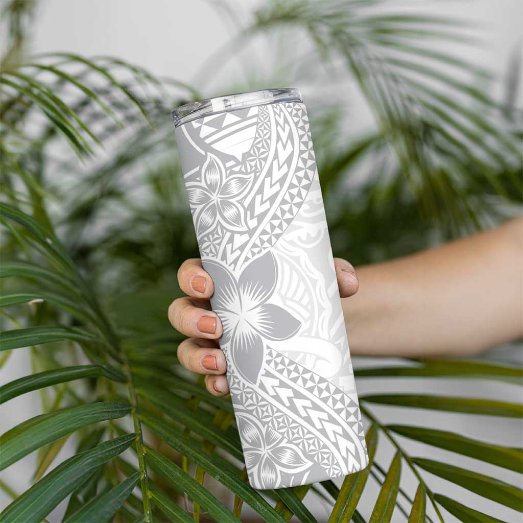 Lotu Tamaiti White Sunday Skinny Tumbler Pacific Plumeria Flowers - White Version LT9 - Polynesian Pride