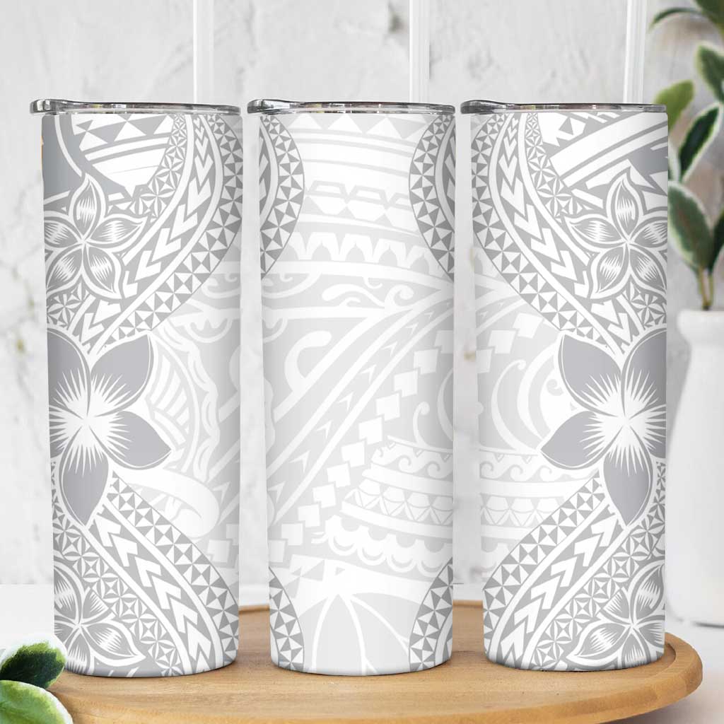 Lotu Tamaiti White Sunday Skinny Tumbler Pacific Plumeria Flowers - White Version LT9 - Polynesian Pride