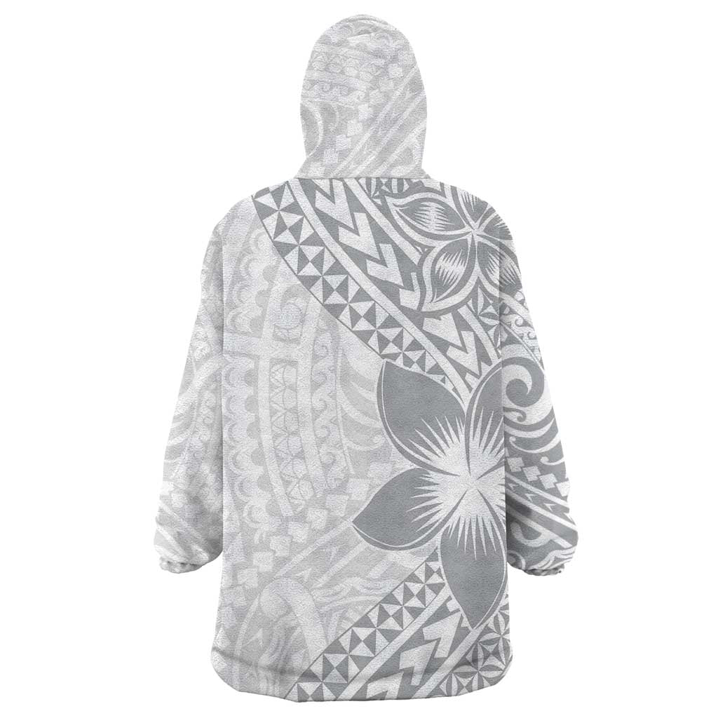 Lotu Tamaiti White Sunday Wearable Blanket Hoodie Pacific Plumeria Flowers - White Version LT9 - Polynesian Pride
