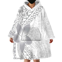 Lotu Tamaiti White Sunday Wearable Blanket Hoodie Pacific Plumeria Flowers - White Version LT9 - Polynesian Pride