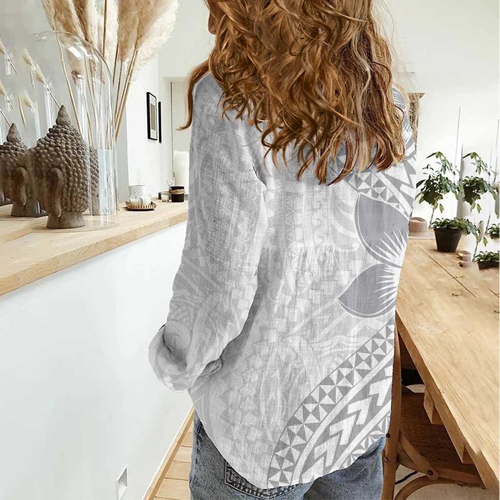Lotu Tamaiti White Sunday Women Casual Shirt Pacific Plumeria Flowers - White Version LT9 - Polynesian Pride