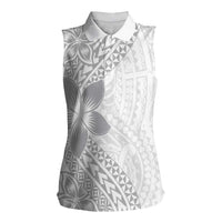 Lotu Tamaiti White Sunday Women Sleeveless Polo Shirt Pacific Plumeria Flowers - White Version LT9 Female White - Polynesian Pride