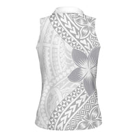 Lotu Tamaiti White Sunday Women Sleeveless Polo Shirt Pacific Plumeria Flowers - White Version LT9 - Polynesian Pride
