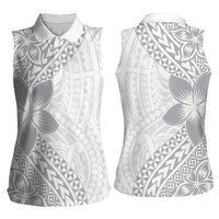 Lotu Tamaiti White Sunday Women Sleeveless Polo Shirt Pacific Plumeria Flowers - White Version LT9 - Polynesian Pride