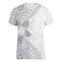 Lotu Tamaiti White Sunday Women V-Neck T-Shirt Pacific Plumeria Flowers - White Version LT9 Female White - Polynesian Pride