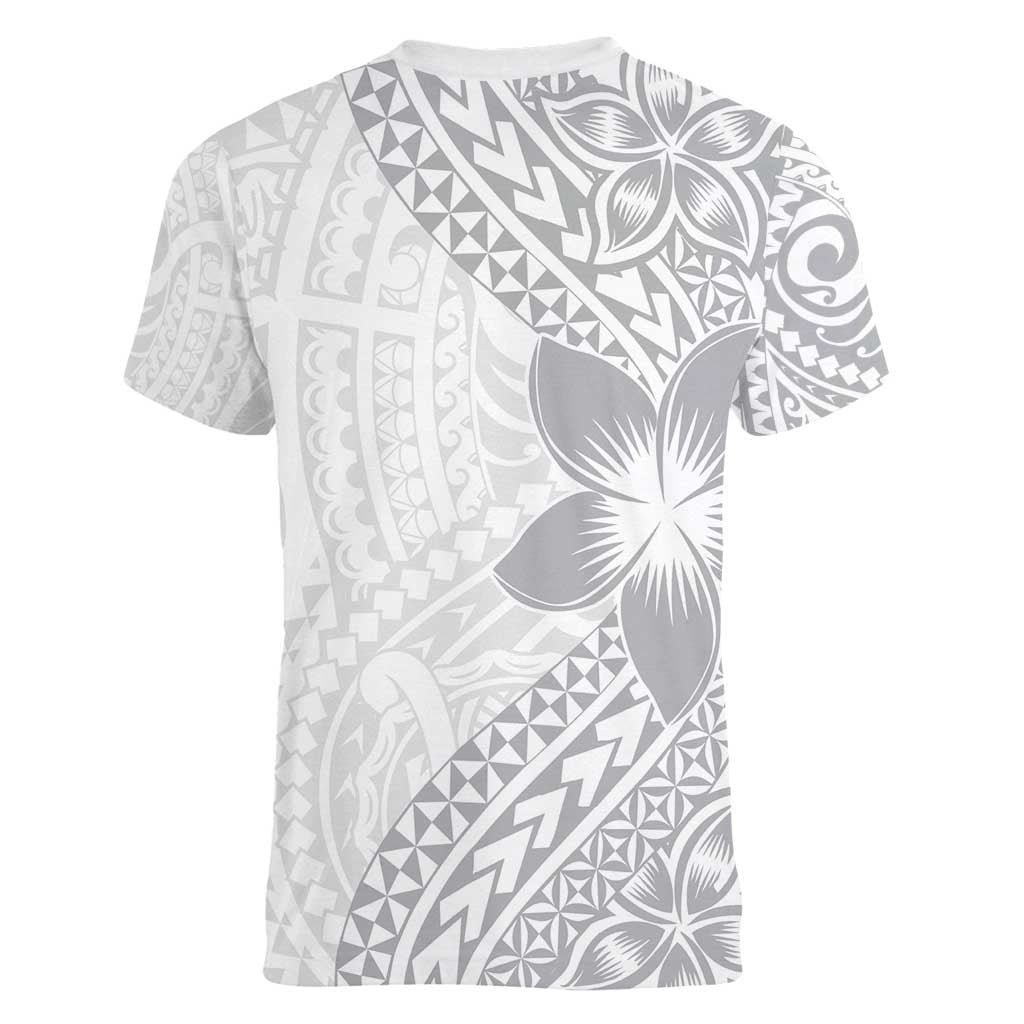 Lotu Tamaiti White Sunday Women V-Neck T-Shirt Pacific Plumeria Flowers - White Version LT9 - Polynesian Pride