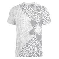 Lotu Tamaiti White Sunday Women V-Neck T-Shirt Pacific Plumeria Flowers - White Version LT9 - Polynesian Pride