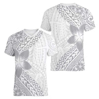 Lotu Tamaiti White Sunday Women V-Neck T-Shirt Pacific Plumeria Flowers - White Version LT9 - Polynesian Pride