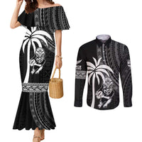 Custom Fiji New Zealand Rugby Couples Matching Mermaid Dress and Long Sleeve Button Shirt Make History Together LT9 Black - Polynesian Pride