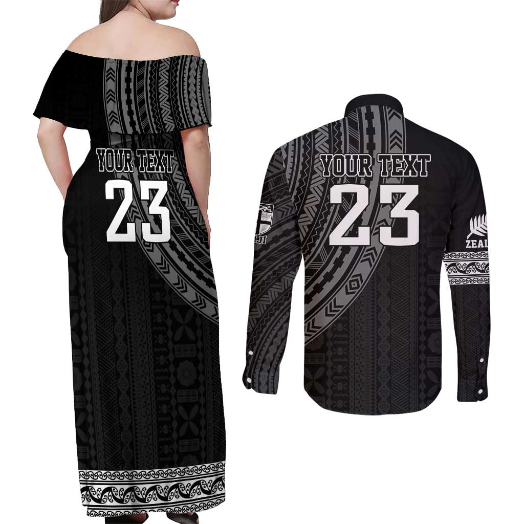 Custom Fiji New Zealand Rugby Couples Matching Off Shoulder Maxi Dress and Long Sleeve Button Shirt Make History Together LT9 - Polynesian Pride