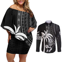 Custom Fiji New Zealand Rugby Couples Matching Off Shoulder Short Dress and Long Sleeve Button Shirt Make History Together LT9 Black - Polynesian Pride