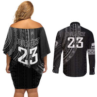 Custom Fiji New Zealand Rugby Couples Matching Off Shoulder Short Dress and Long Sleeve Button Shirt Make History Together LT9 - Polynesian Pride