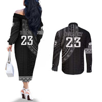 Custom Fiji New Zealand Rugby Couples Matching Off The Shoulder Long Sleeve Dress and Long Sleeve Button Shirt Make History Together LT9 - Polynesian Pride