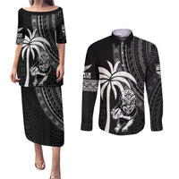 Custom Fiji New Zealand Rugby Couples Matching Puletasi and Long Sleeve Button Shirt Make History Together LT9 Black - Polynesian Pride