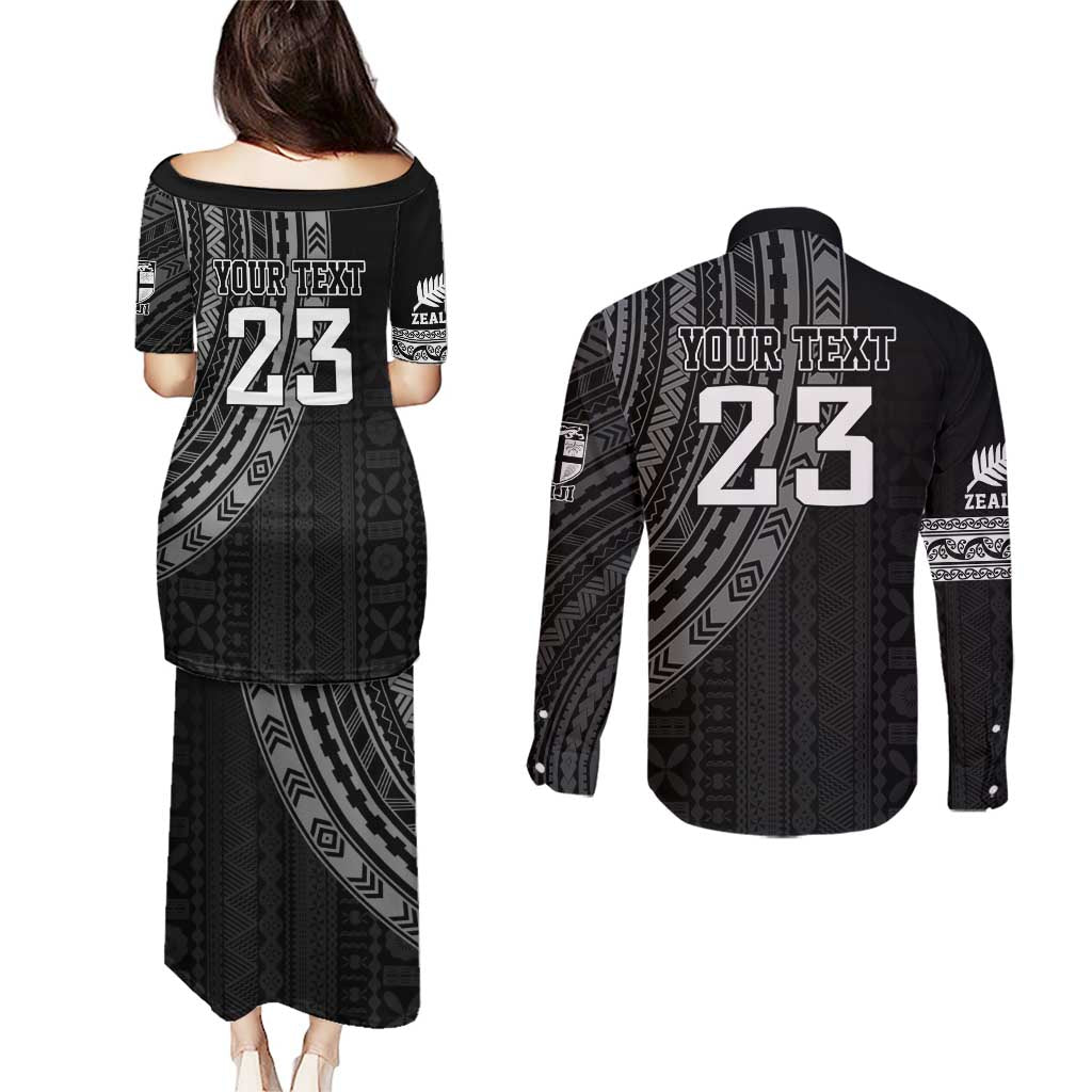 Custom Fiji New Zealand Rugby Couples Matching Puletasi and Long Sleeve Button Shirt Make History Together LT9 - Polynesian Pride