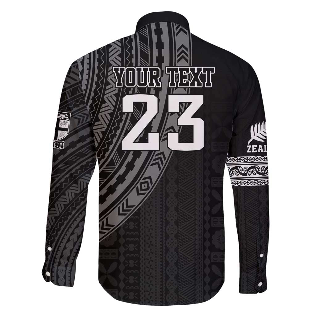 Custom Fiji New Zealand Rugby Family Matching Long Sleeve Bodycon Dress and Hawaiian Shirt Make History Together LT9 - Polynesian Pride