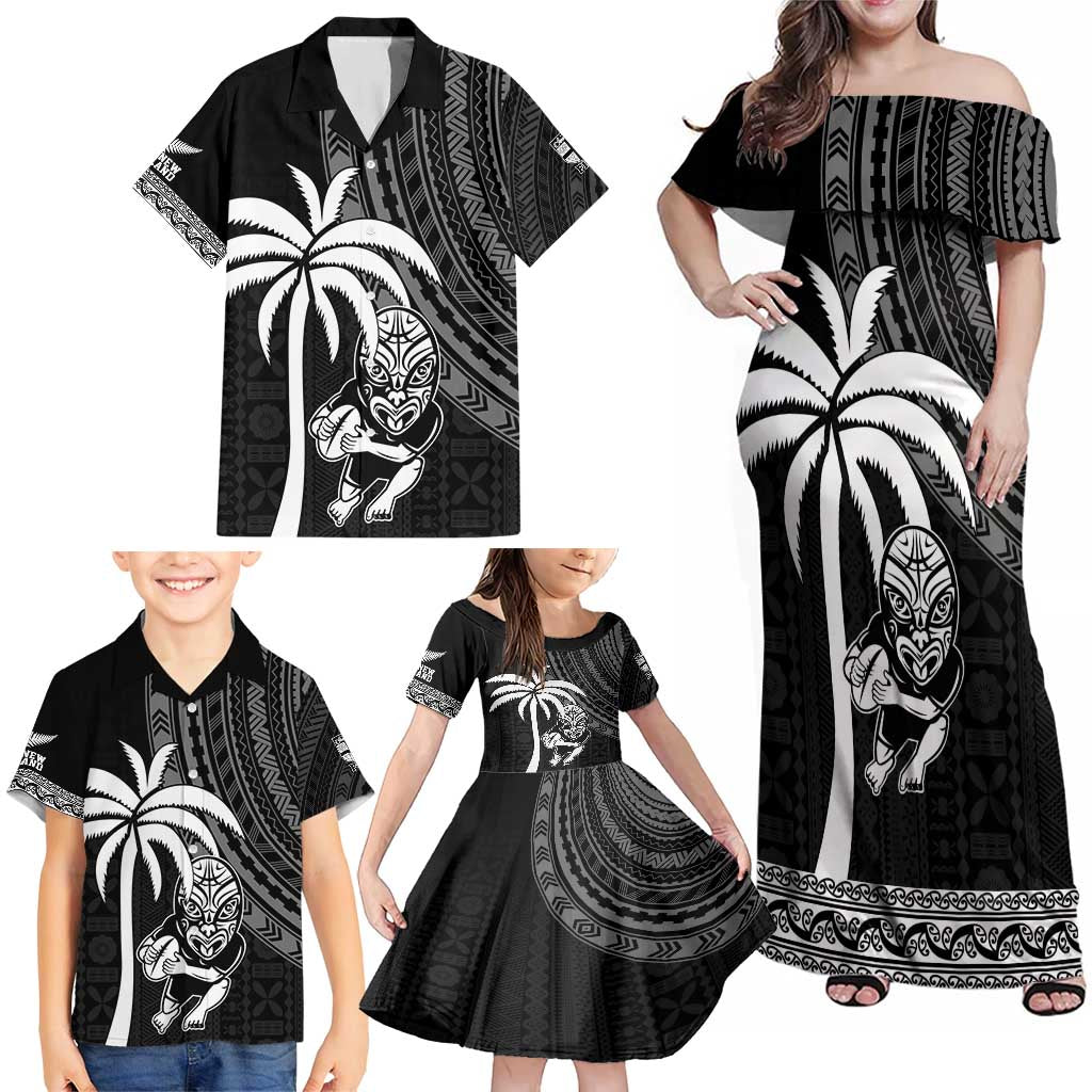 Custom Fiji New Zealand Rugby Family Matching Off Shoulder Maxi Dress and Hawaiian Shirt Make History Together LT9 - Polynesian Pride