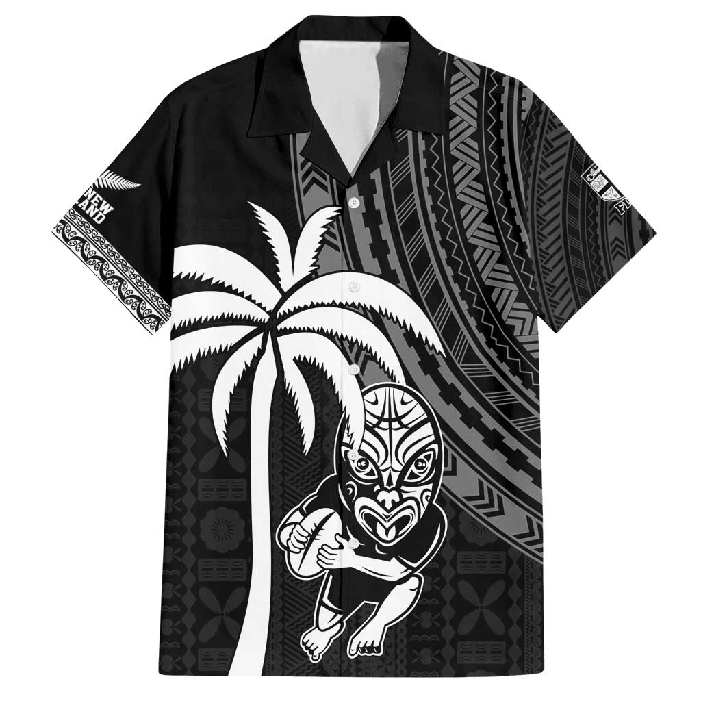 Custom Fiji New Zealand Rugby Family Matching Off Shoulder Maxi Dress and Hawaiian Shirt Make History Together LT9 Dad's Shirt - Short Sleeve Black - Polynesian Pride